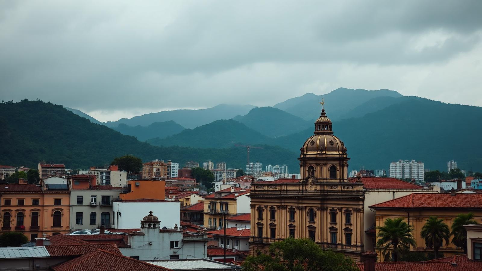 Bogotá historic architecture with Andean mountains behind