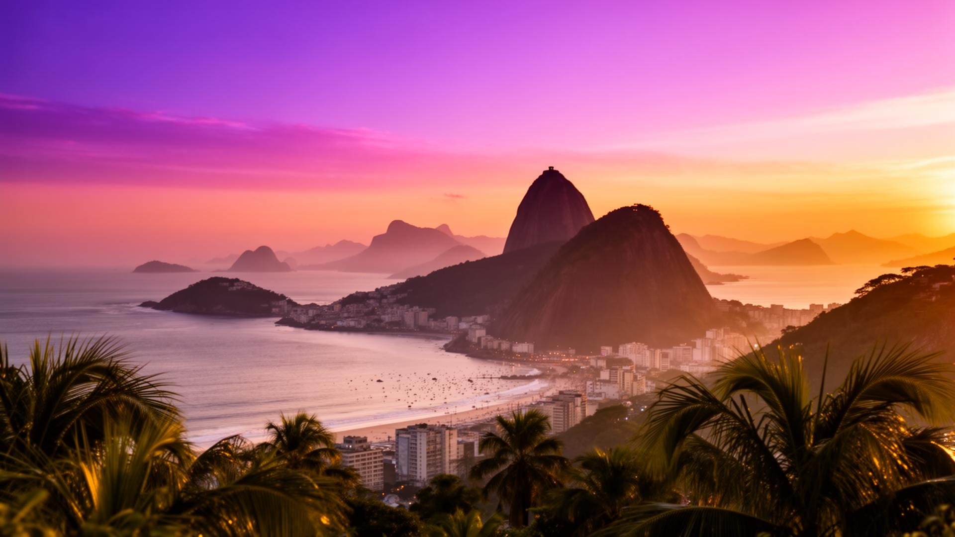 Sunset over Rio de Janeiro coastline
